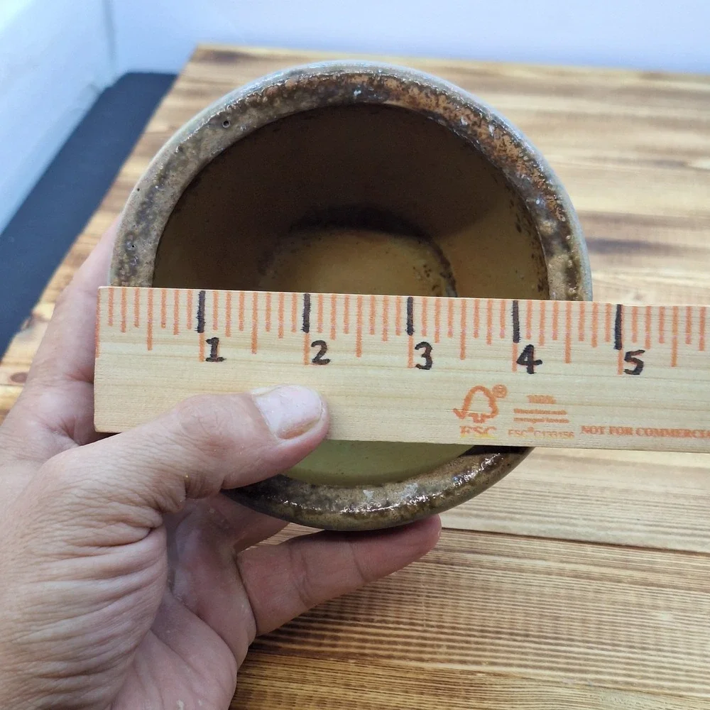 Mini Ceramic‎ Flower Pot Green Glazed Ring On Tan 3.5